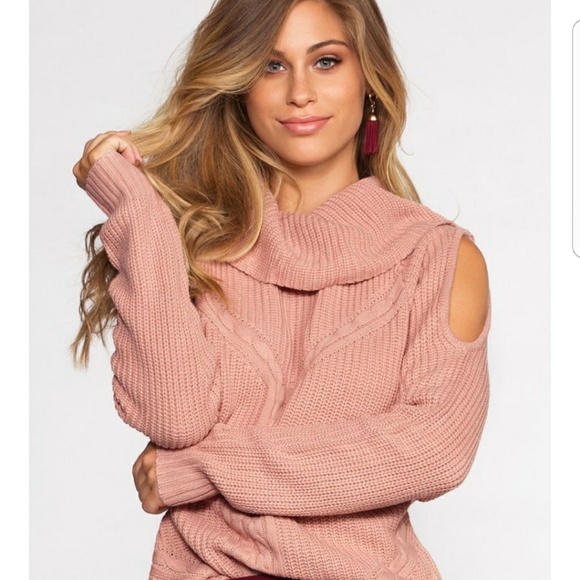 CALDER Blush Pink Cold Shoulder Cowl Neck Sweater - Picture 4 of 5